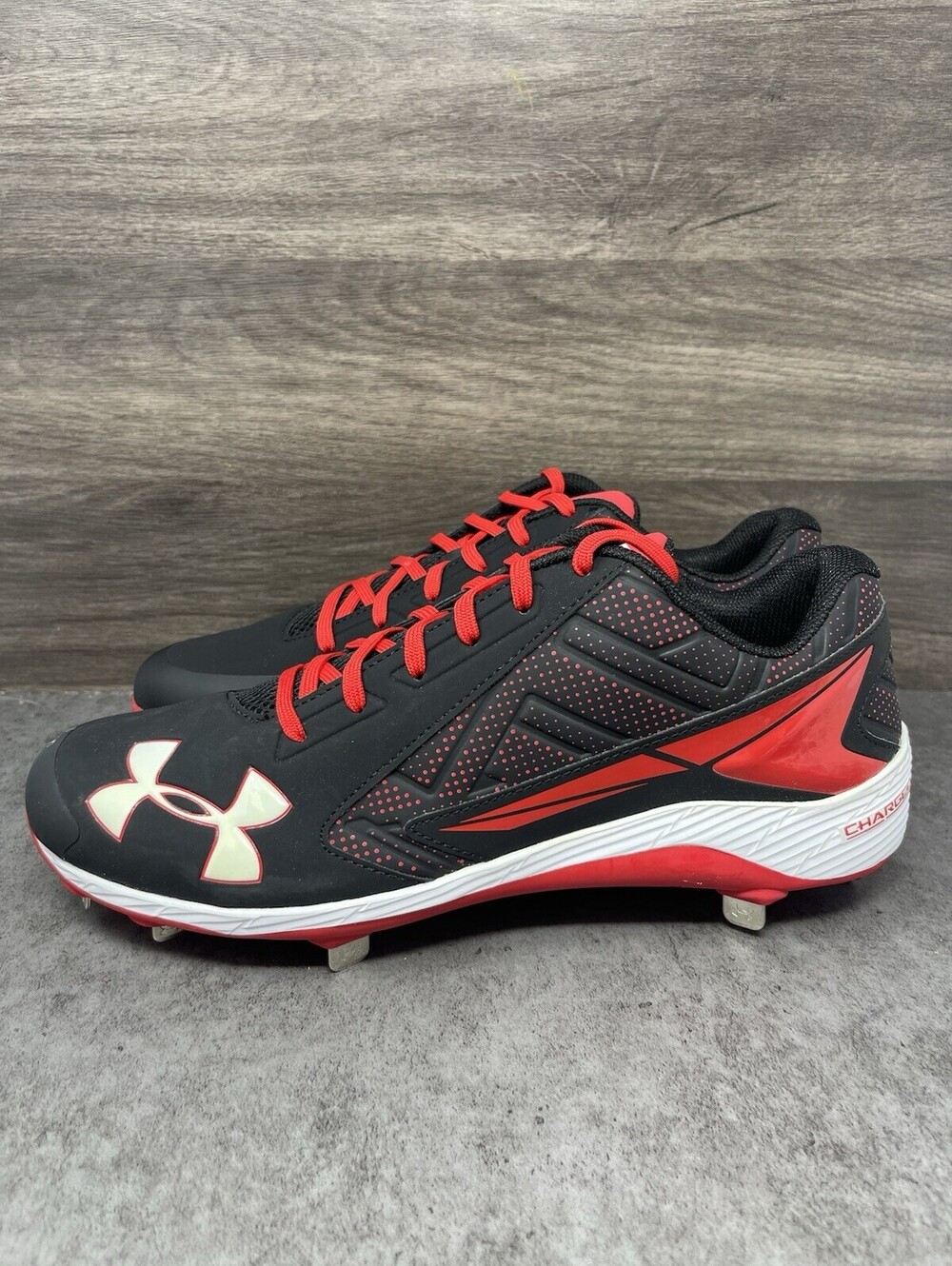Under Armour Yard Low ST Baseball Cleats Mens Size 13 Black Red White